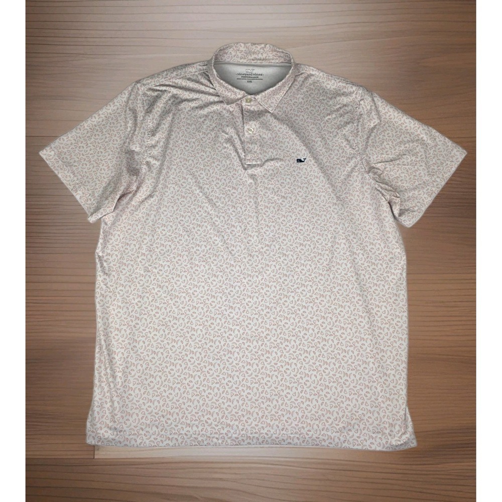 Vineyard Vines Performance Polo Shirt Mens XXL Orange Fruit Print Whale Stretch - Picture 2 of 14